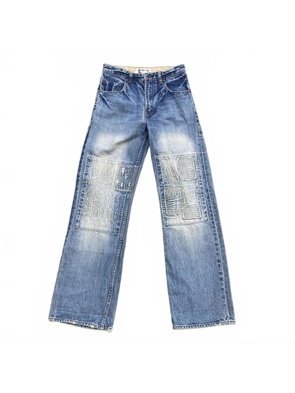 VTG Y2K Gap Kids 1969 Boot Fit Jeans Sz 16 Regular Patched Distressed Blue Flare